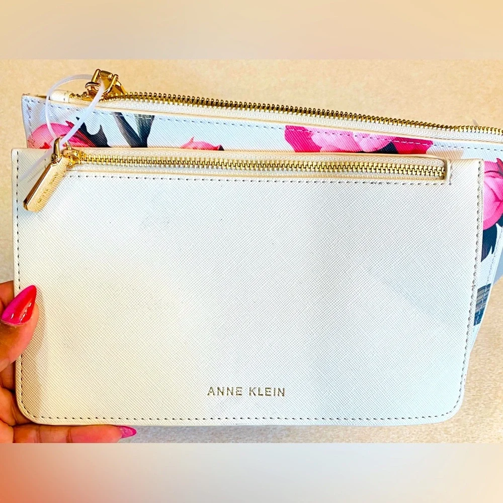 2 Piece: ANNE KLIEN 1) Floral & 1) Cream Wristlet Set, NWT